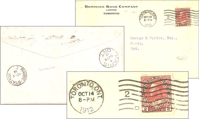 1911 Admiral 2 cent carmine sidewise coil on cover with cancel dated
                14 October 1912